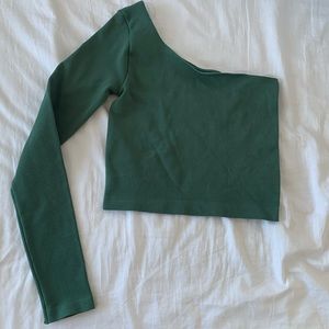 dark green cropped one sleeve top